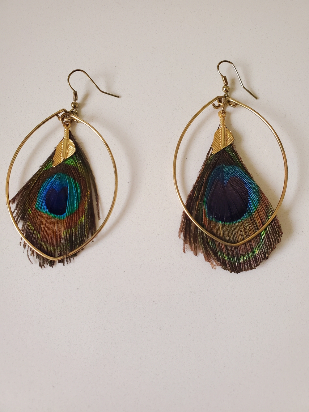 Nicole by Nicole Miller Gold Hoop Earrings with Peacock Feather Drops